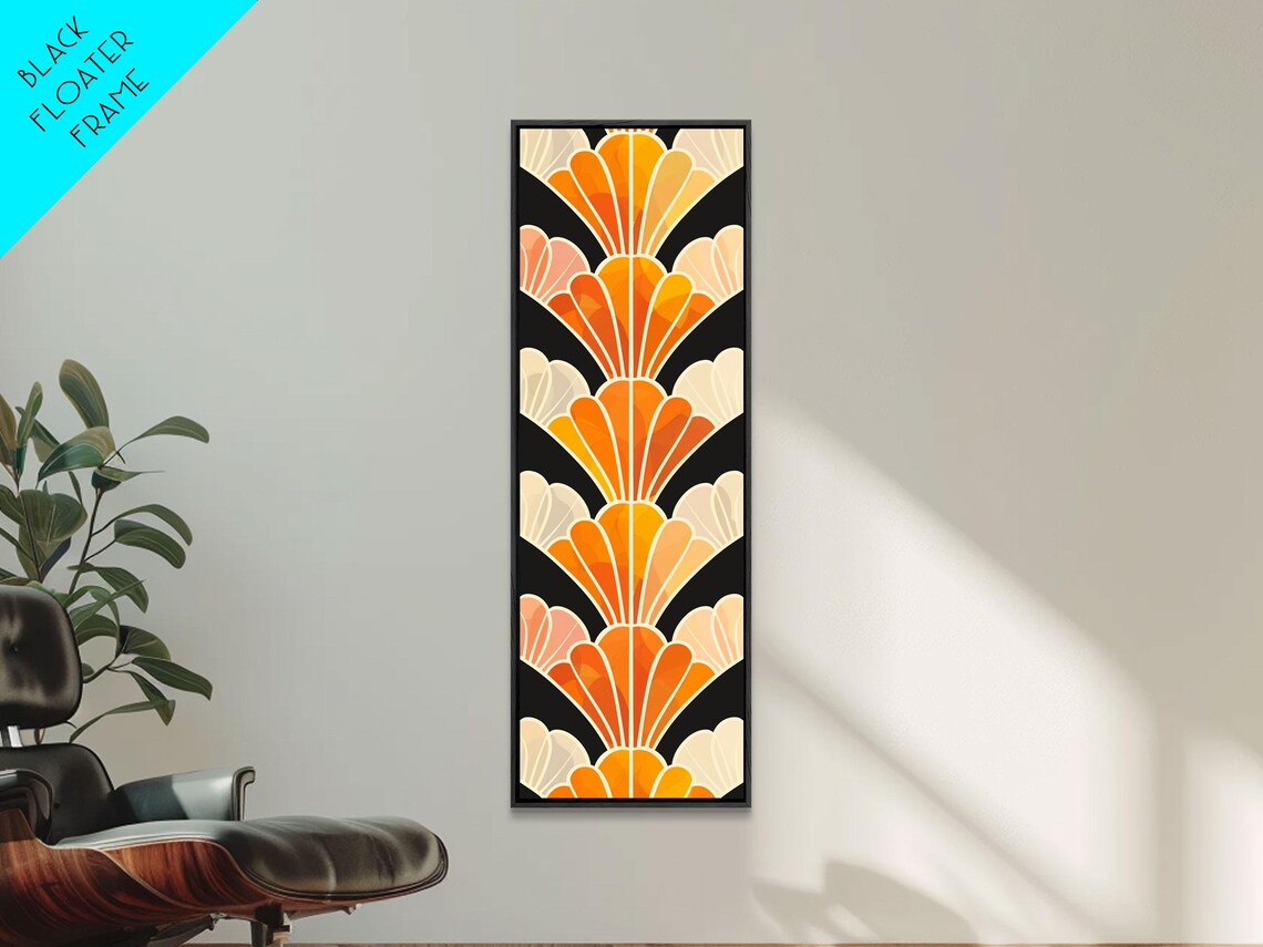 Art Deco Scallop Shell Repeat Pattern In Orange And Cream On Black Art Poster - Image 4