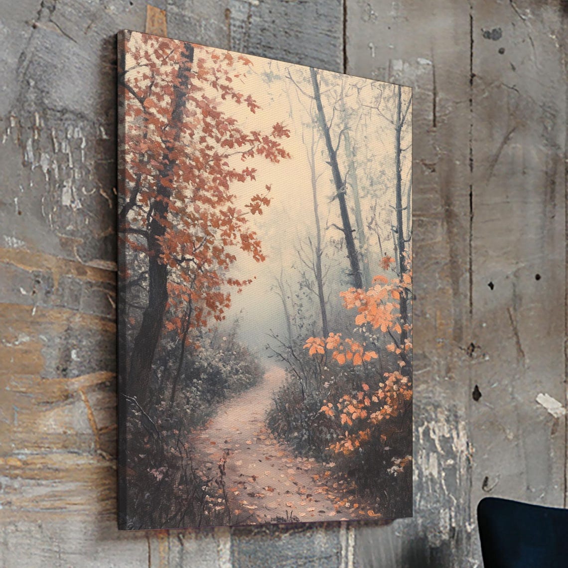 Autumn Forest Path Misty Orange Maple Trees Landscape Poster - Image 3