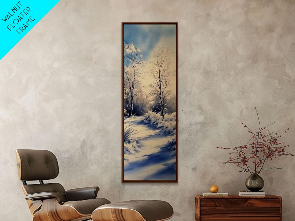 Serene Winter Birch Forest Snowy Path Minimalist Blue Haze Art Poster - Image 2