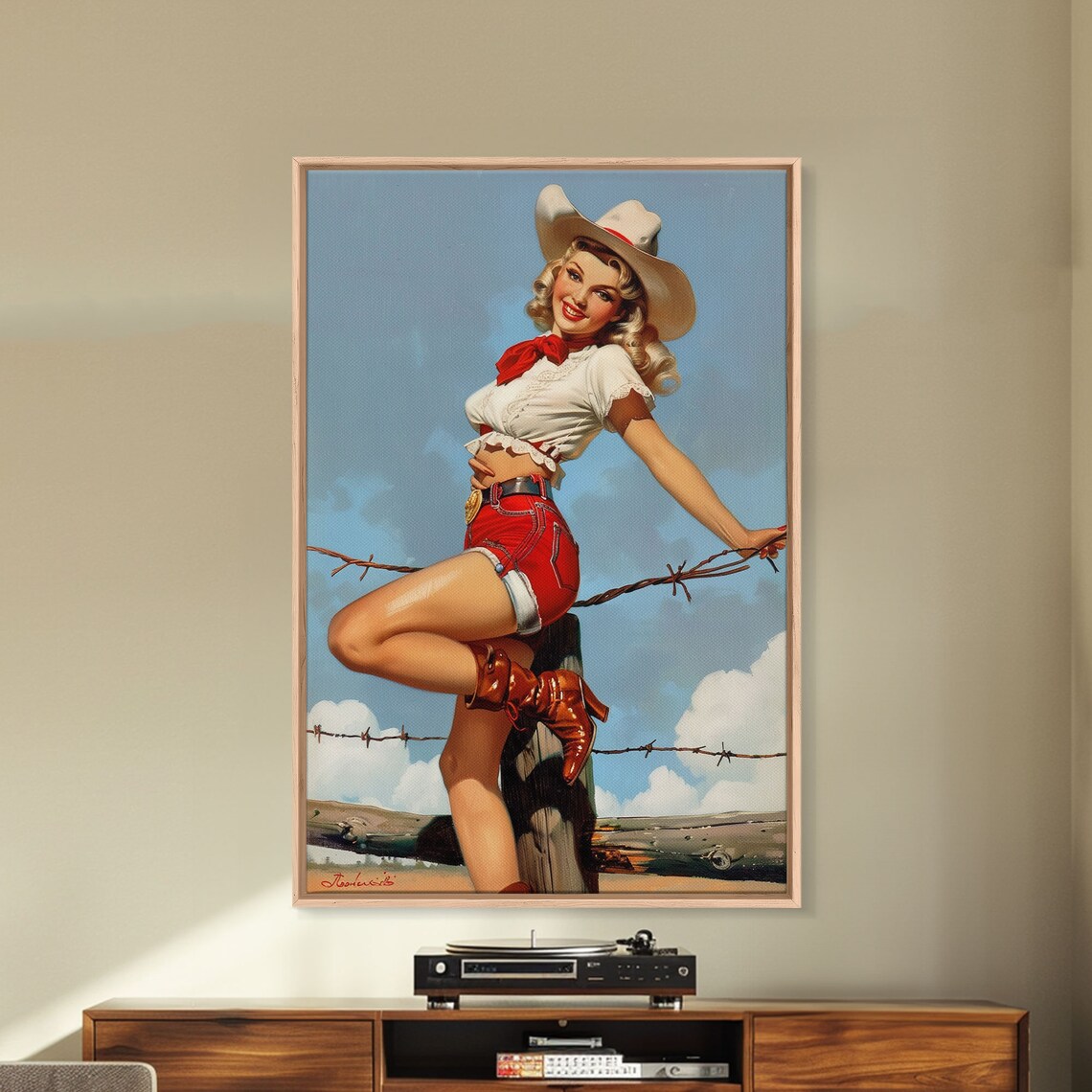 Vintage Cowgirl Pin Up Art Print, Retro Western Classic - Image 3