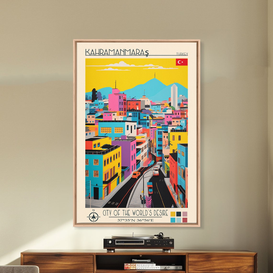 Kahramanmaras Turkey Colorful Golden Hour Cityscape Mountains Poster - Image 3