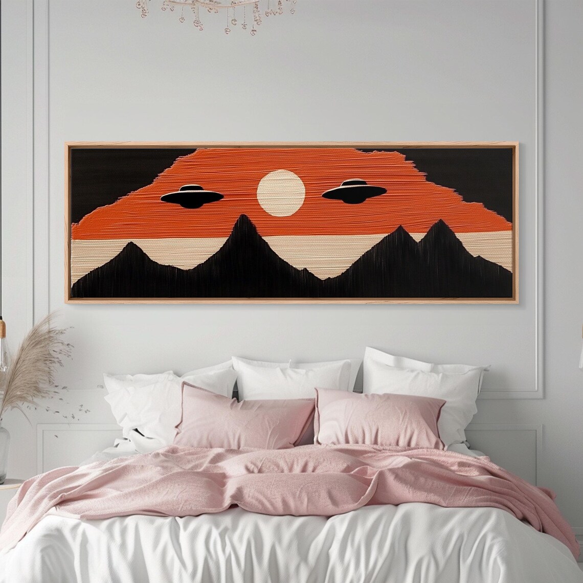 Flying Saucers Over The Mountains Retro Art Deco Inspired Scifi Art Panoramic Print Cute Nursery Decor - Image 3