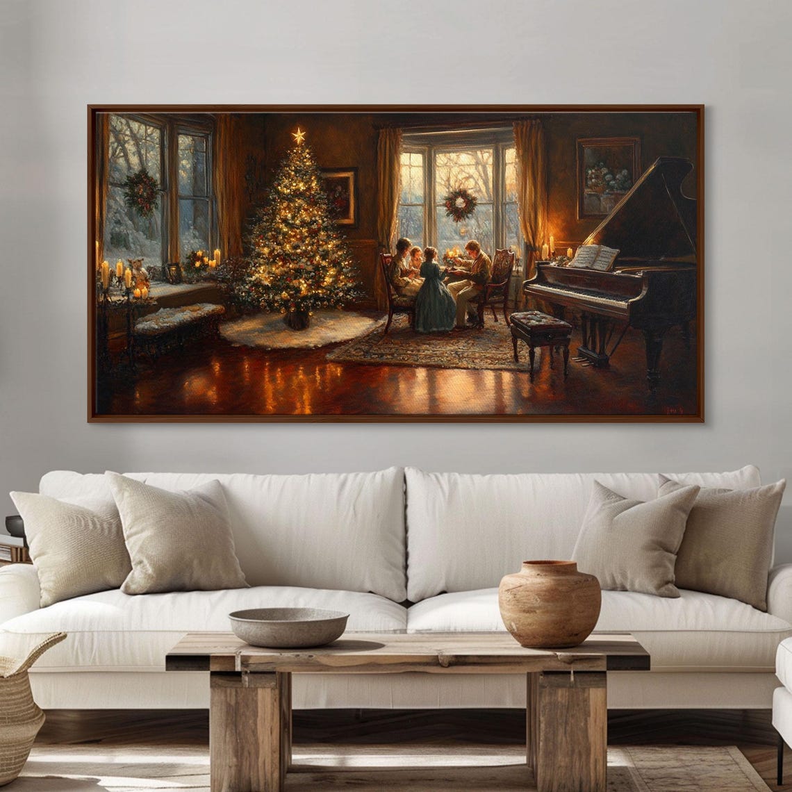 Victorian Christmas Family By The Tree Fireplace Glow Wall Art Print - Image 3
