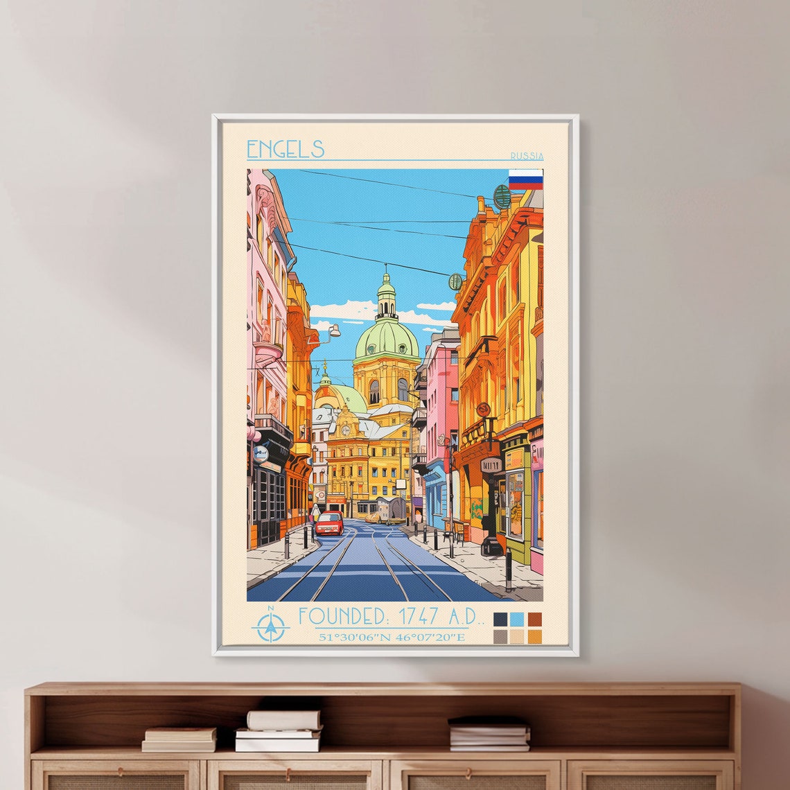 Engels Russia Sunny Street Domed Church Tram Tracks View Poster - Image 3