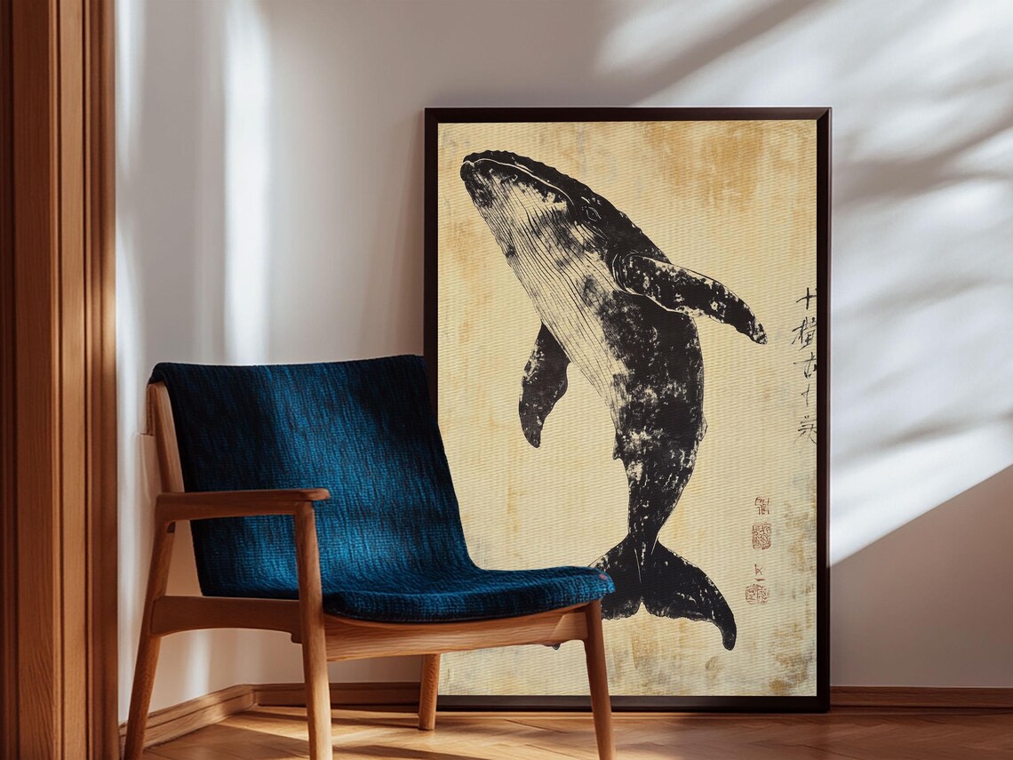 Japanese Humpback Whale Ink Painting Vintage Ocean Wall Poster - Image 2