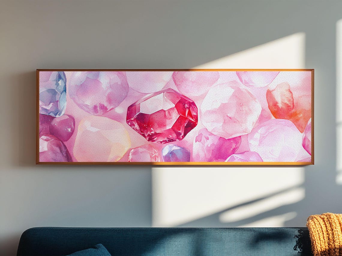 Pink Gemstones Watercolor Blush Rose Quartz Crystal Facets Poster - Image 2