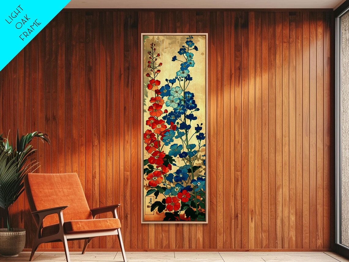 Delphinium Flowers Red Blue Cream Ukiyo E Tall Japanese Art Poster - Image 4