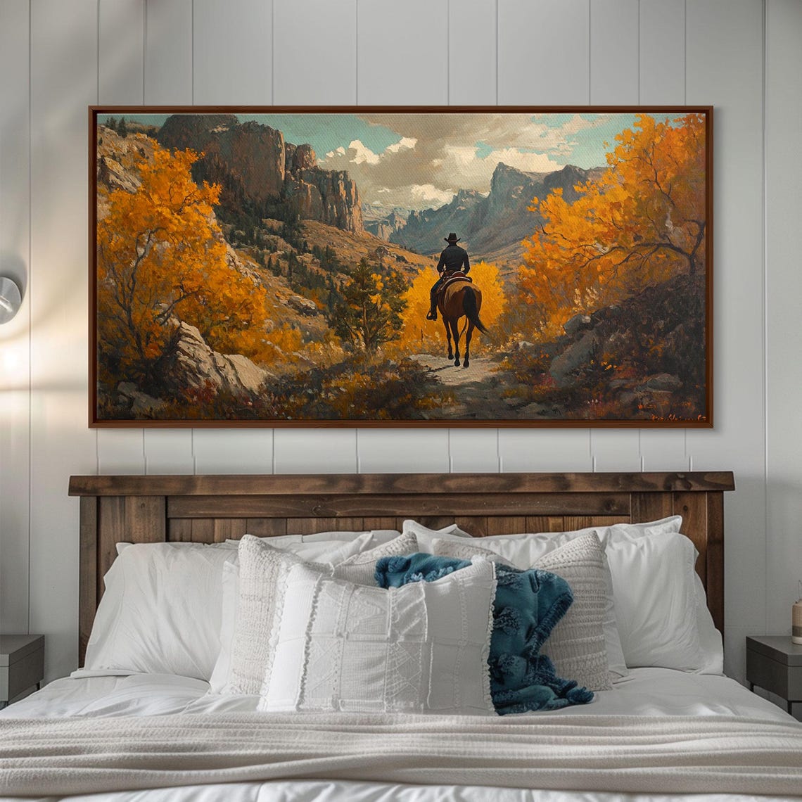 Wild West Cowboy In A Fall Landscape Painting Framed Print Addition To Your Fall Farmhouse Wall Decor Rustic Gallery Wall - Image 3