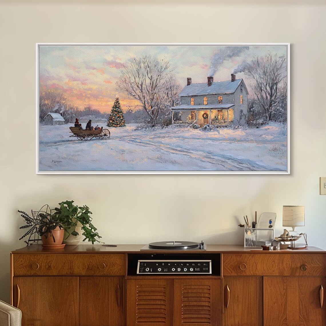 Horse Drawn Sleigh Ride, Vintage Christmas Art Print - Image 6