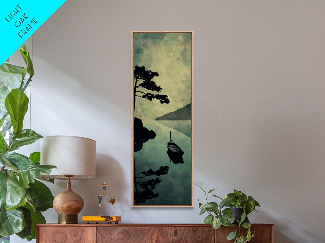 Serene Japanese Lake Boat Calm Reflection Pine Woodblock Art Poster - Image 6