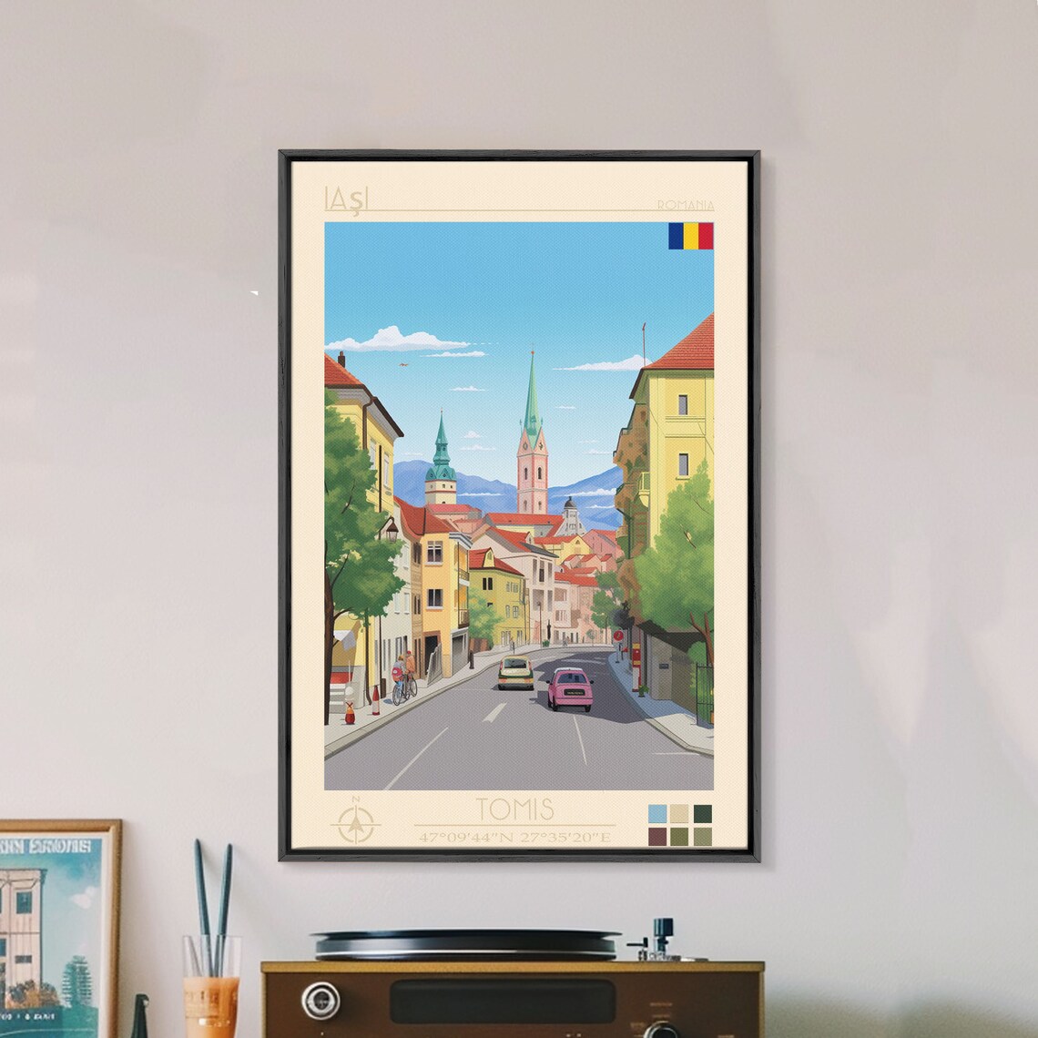 Iasi Romania Church Spires Vintage Cars Old Street View Poster - Image 4