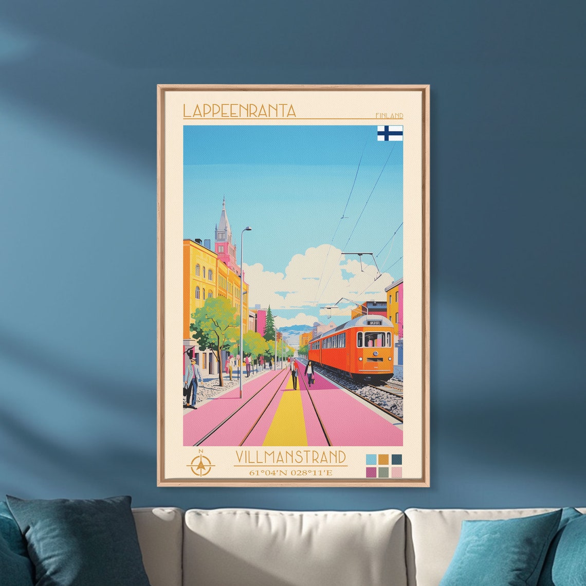 Lappeenranta Finland Orange Tram Pink Street Colorful Travel Poster - Image 2