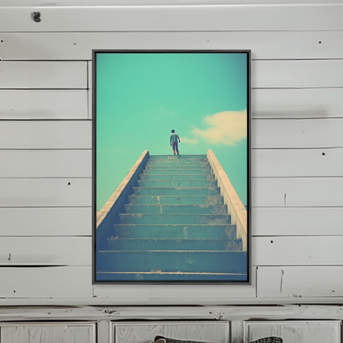 Climbing Stairs To Sky Silhouette Motivational Minimalist Photo Poster - Image 5