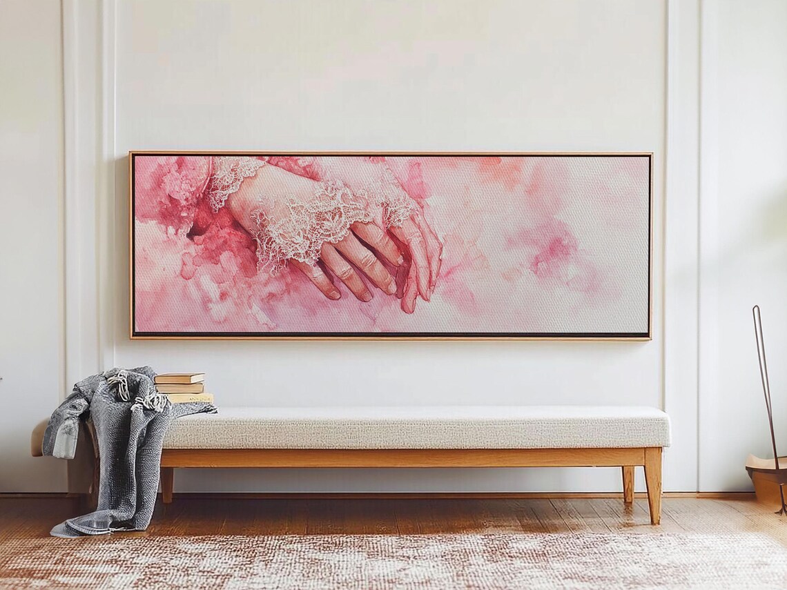 Elegant Lace Cuff Hands Pink Watercolor Feminine Romantic Wall Art - Image 5