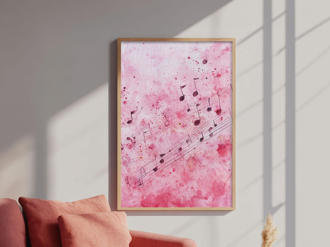 Pink Musical Notes Watercolor Sheet Music Whimsical Music Art Poster - Image 4
