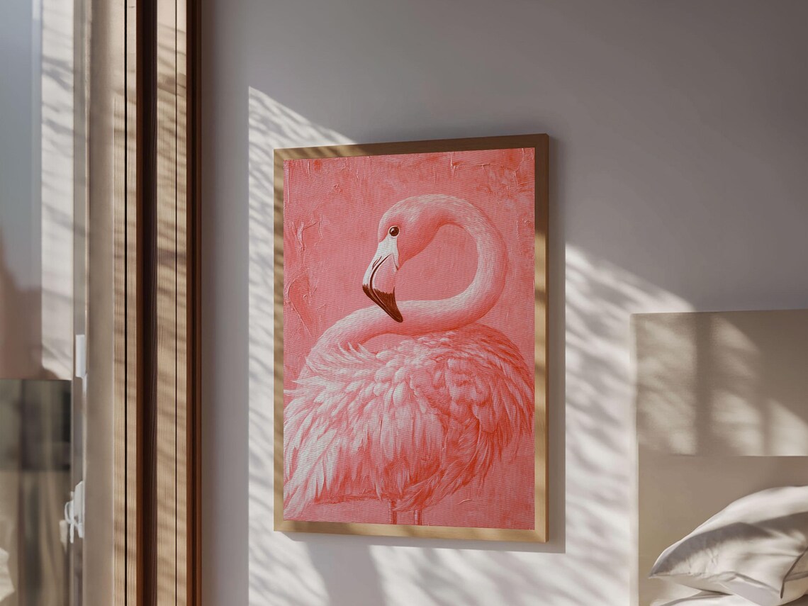 Pink Flamingo Painting Print Preppy Trendy Wall Art Animal Print Framed Print Wood Framed Art Dorm Decor Apartment Art Nuevart - Image 3