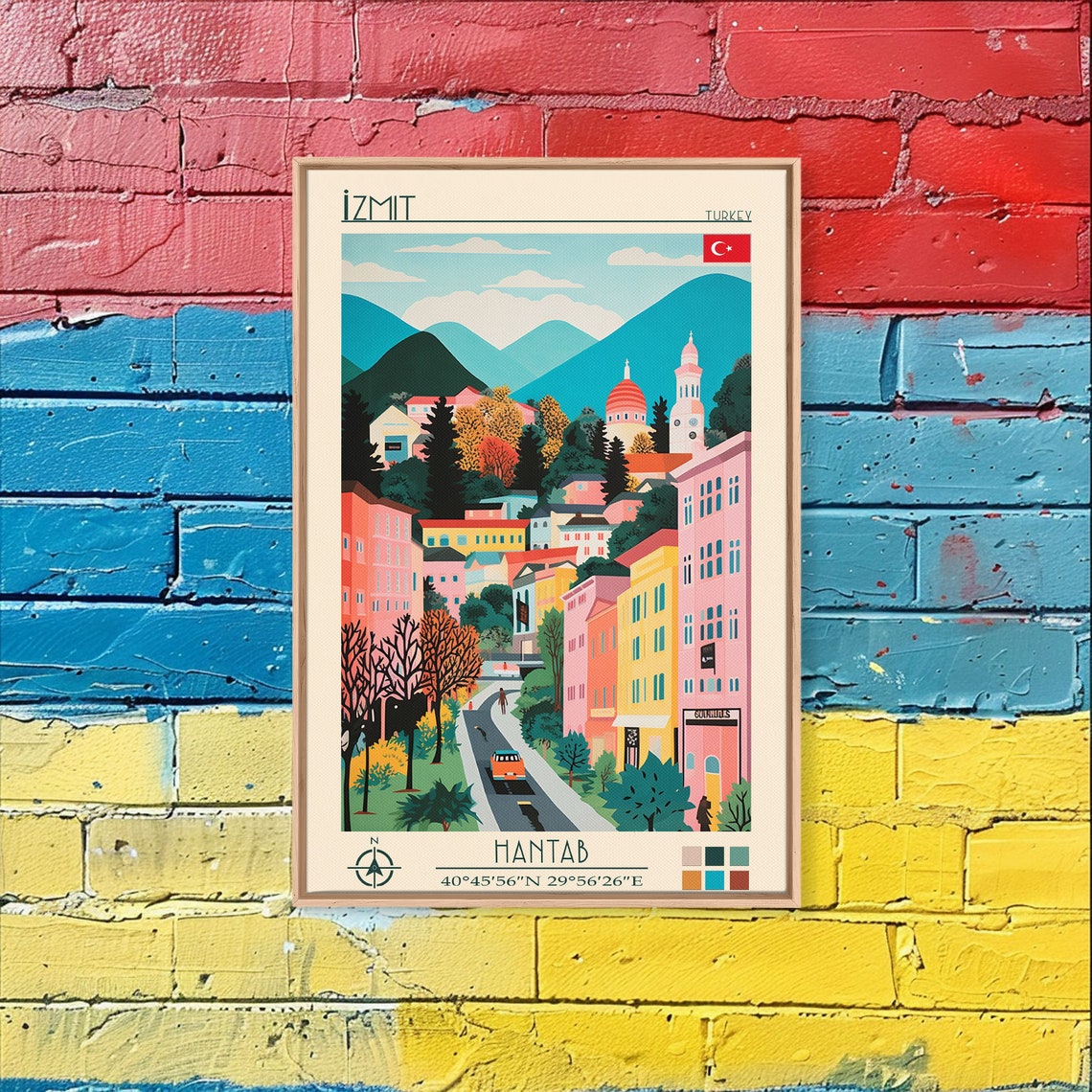 Izmit Turkey Colorful Hillside City Clock Tower View Travel Poster - Image 4