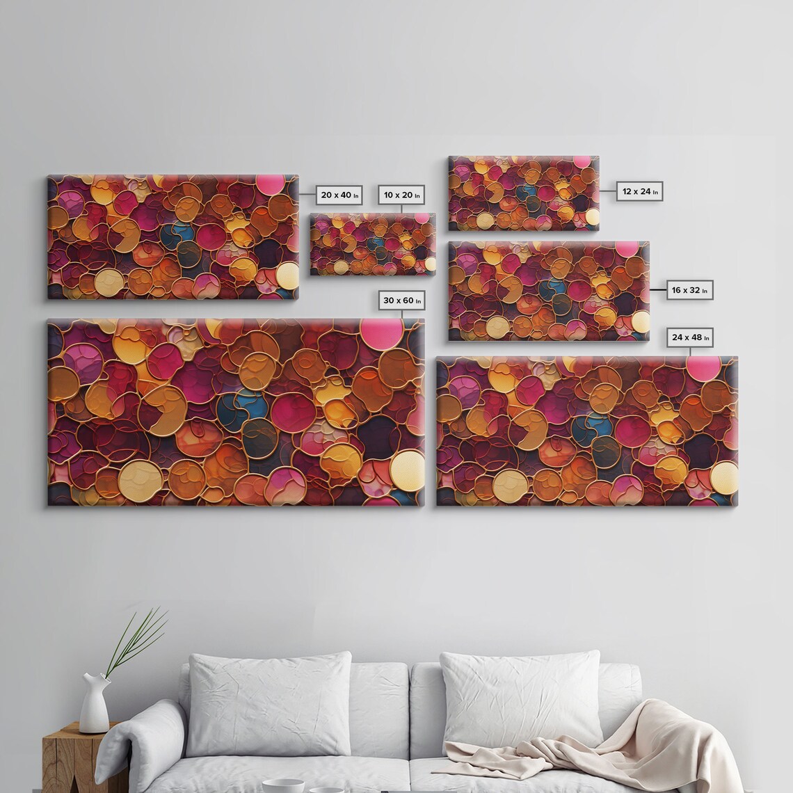 Warm Abstract Mosaic Glowing Circles Copper Outlines Red Gold Modern Wall Art Poster - Image 2