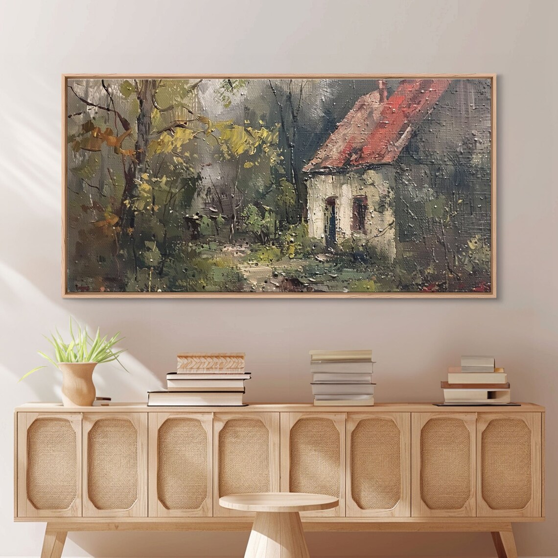 Rustic Cottage Autumn Forest Fall Foliage Impasto Painting Art Poster - Image 2