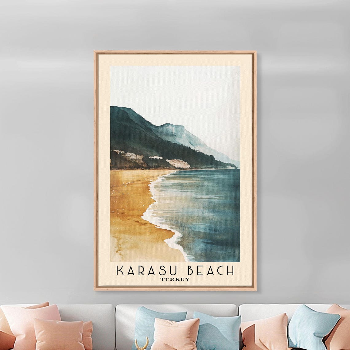 Karasu Beach Turkey Golden Sand Misty Mountain Coast Travel Poster - Image 3