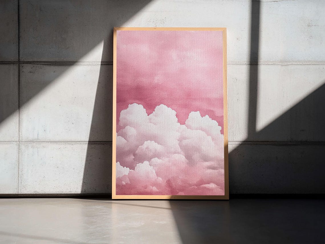 Dreamy Pink Clouds Print Light And Airy Minimalist Art Above Bed Wall Art Guest Room Decor Rustic Aesthetic Fall Accent Gift - Image 2