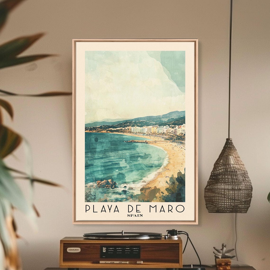 Playa De Maro Spain Teal Bay Curve Golden Sand Rocky Point Poster - Image 2