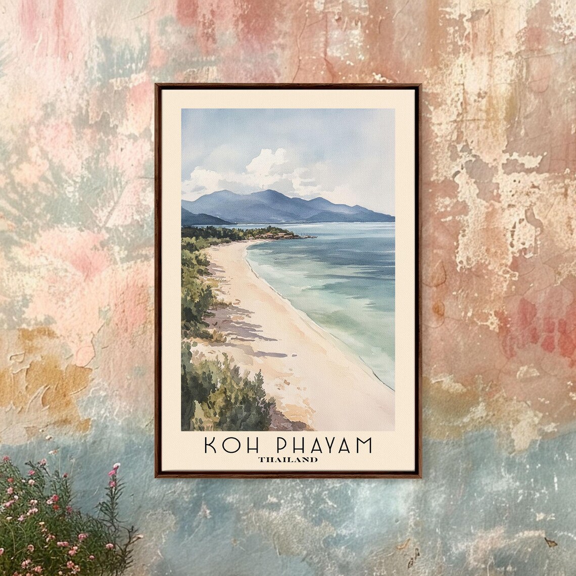Koh Phayam Thailand Long Quiet Beach Mountain Horizon Watercolor Poster - Image 4