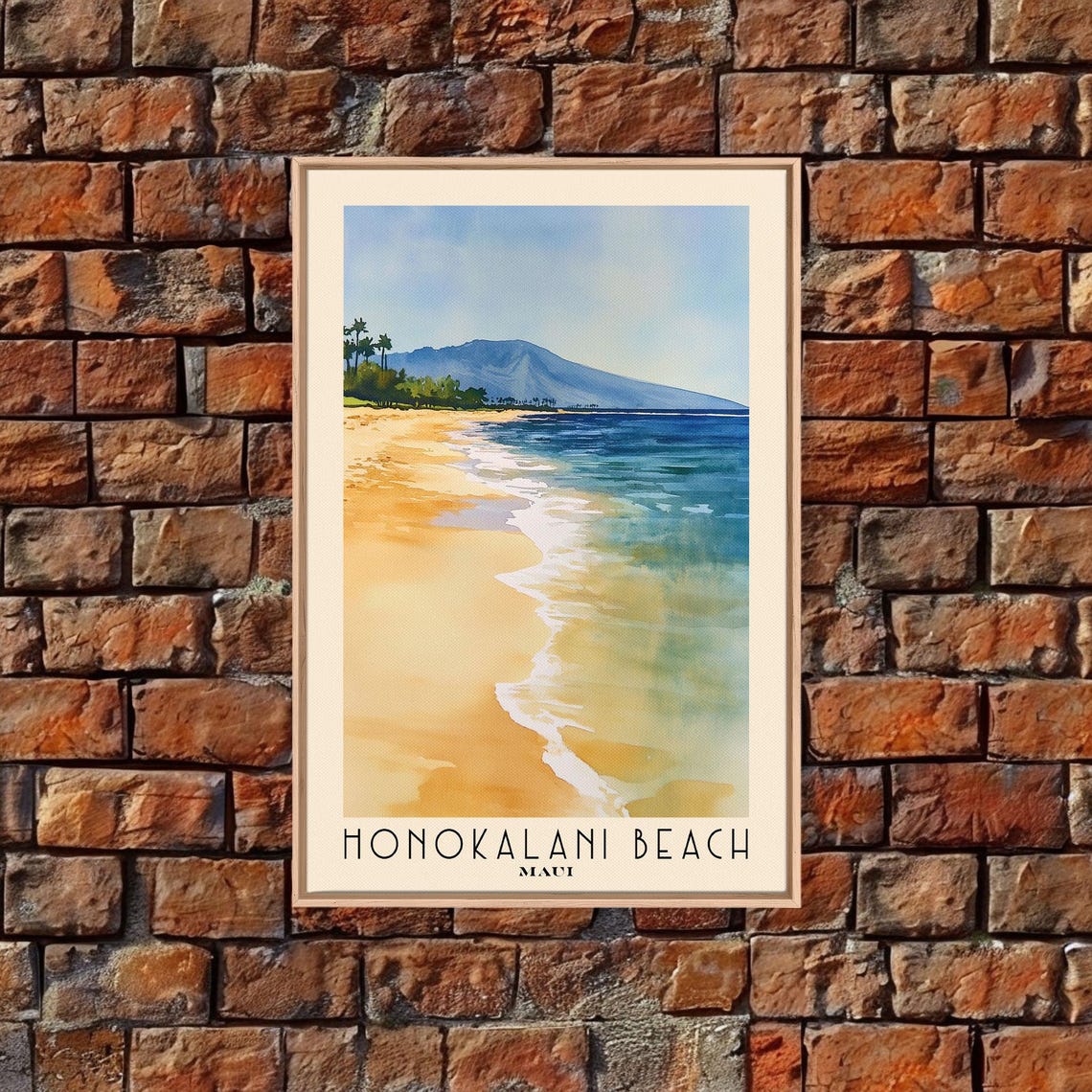Honokalani Beach Maui Golden Shoreline Mountain View Travel Poster - Image 5