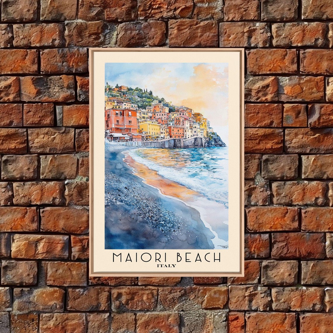 Maiori Beach Italy Colorful Cliffside Town Pebble Beach Sunset Poster - Image 5