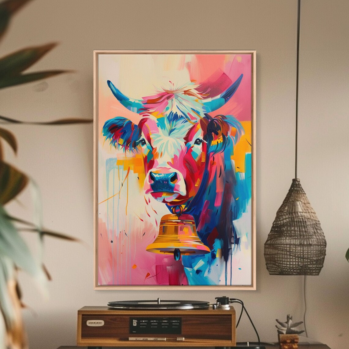 Colorful Highland Cow Bell Vibrant Pop Art Farm Animal Wall Poster - Image 2