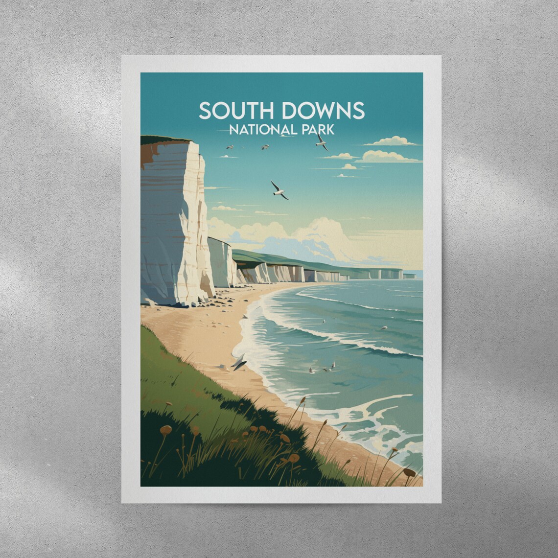 South Downs National Park England White Cliffs Coastal Travel Poster - Image 4