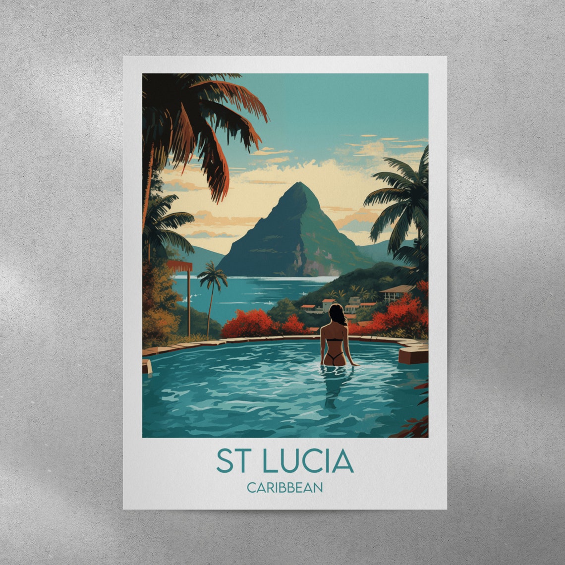 St Lucia Caribbean Pitons Infinity Pool Palm Resort Travel Poster - Image 3