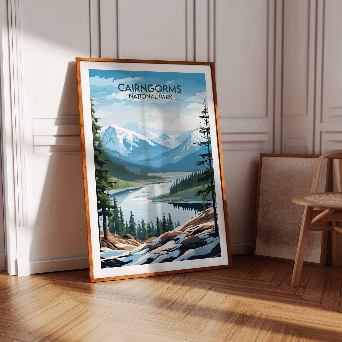 Cairngorms National Park Scotland Snowy Mountain Lake Travel Poster - Image 2