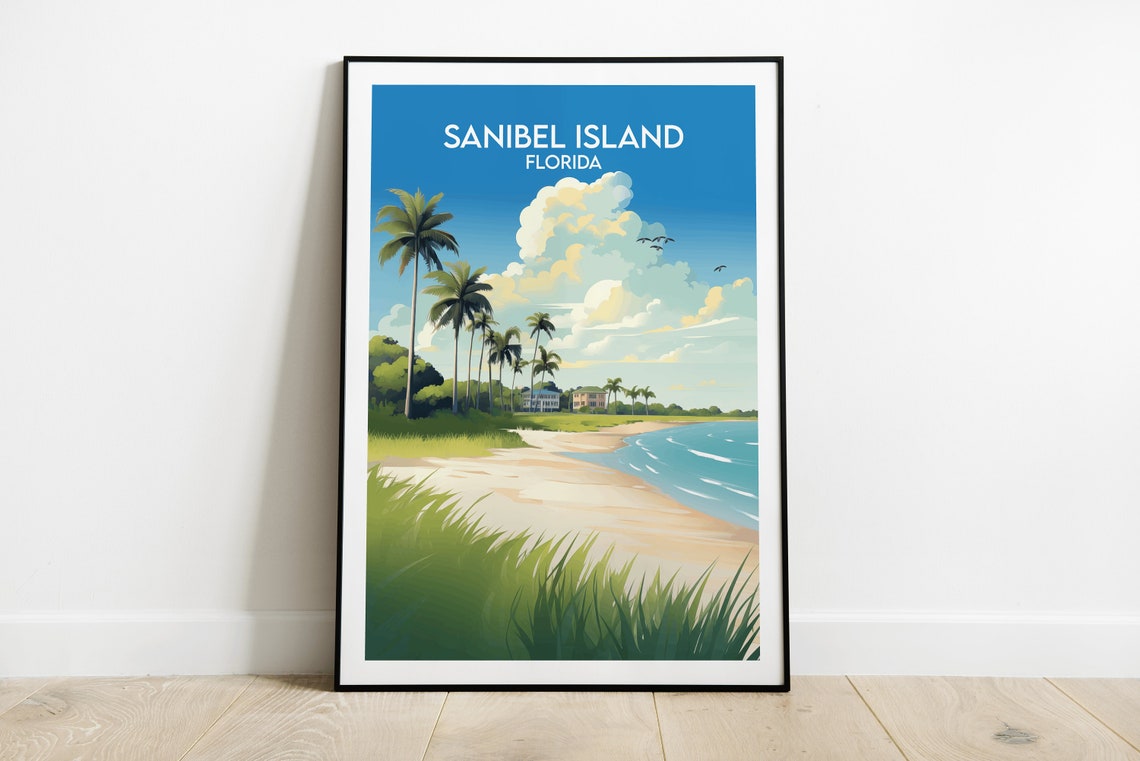 Sanibel Island Florida Palm Beach Shoreline Vintage Travel Poster