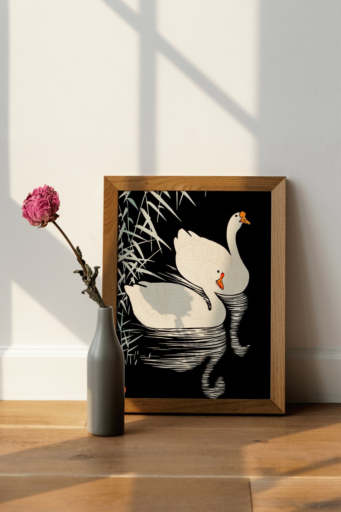 Ohara Koson Two Swans Japanese Woodblock Print Night Scene Artwork - Image 3
