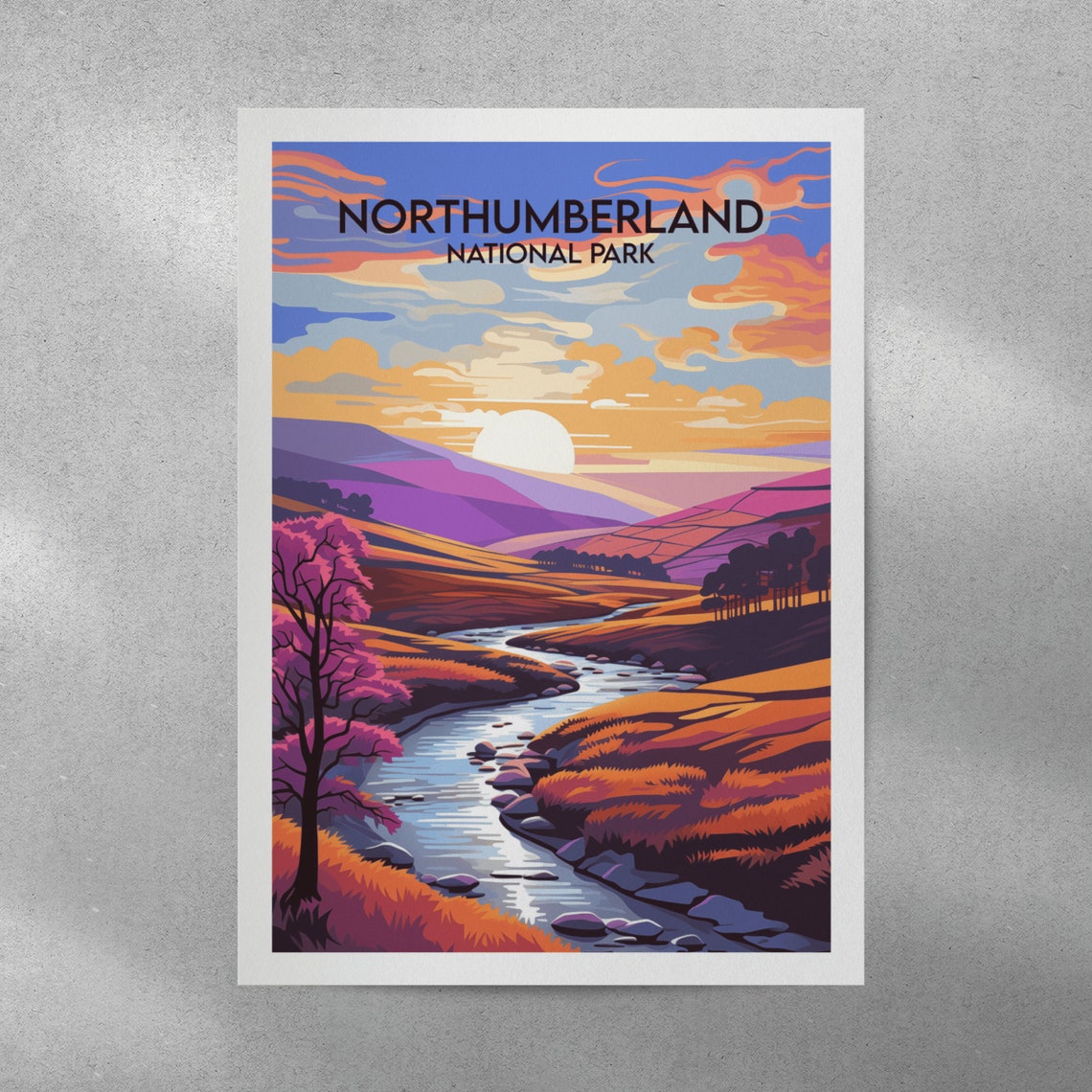 Northumberland National Park River Sunset Vintage Travel Poster - Image 2