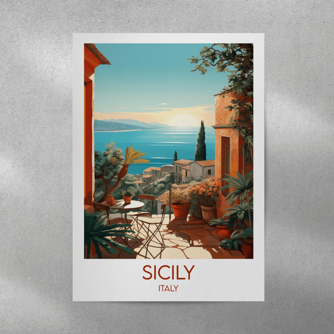 Sicily Italy Coastal Terrace Sea View Sunset Mediterranean Poster - Image 4