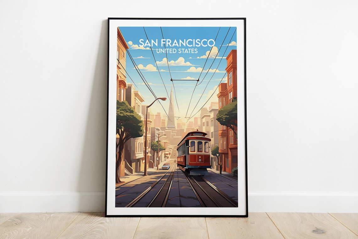 San Francisco United States Cable Car Hill Street Scene Poster