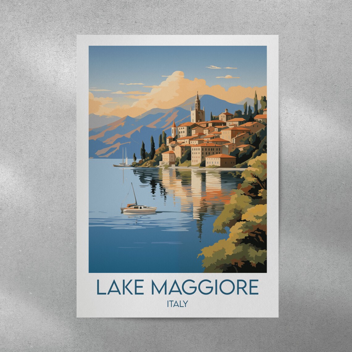 Lake Maggiore Italy Golden Hour Lakeside Town Vintage Travel Poster - Image 4