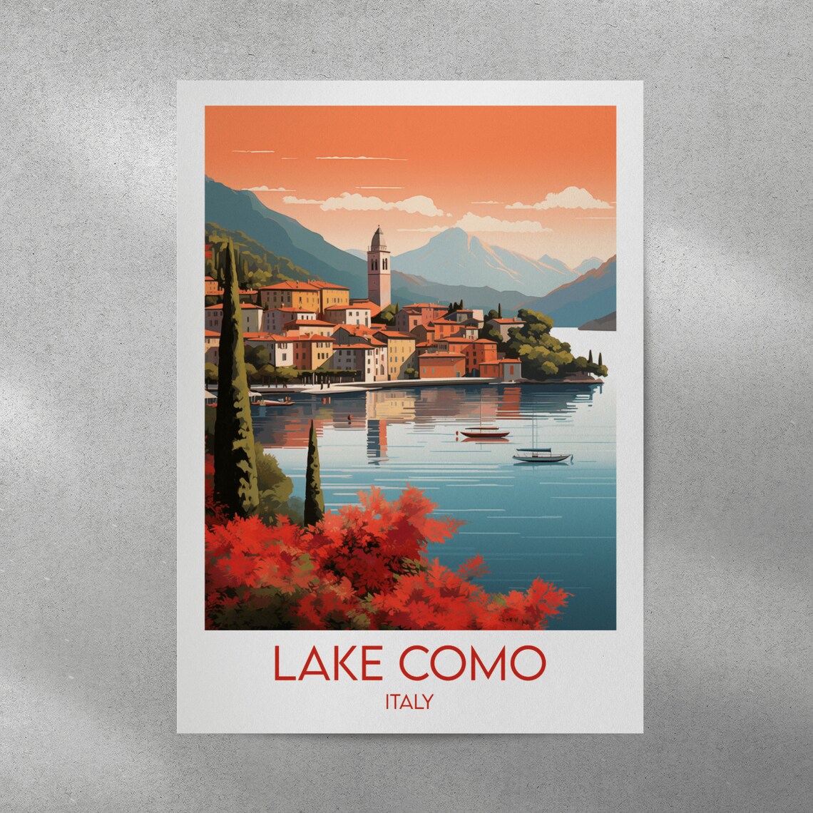 Lake Como Italy Sunset Village Bell Tower Lakeside Travel Art Poster - Image 5
