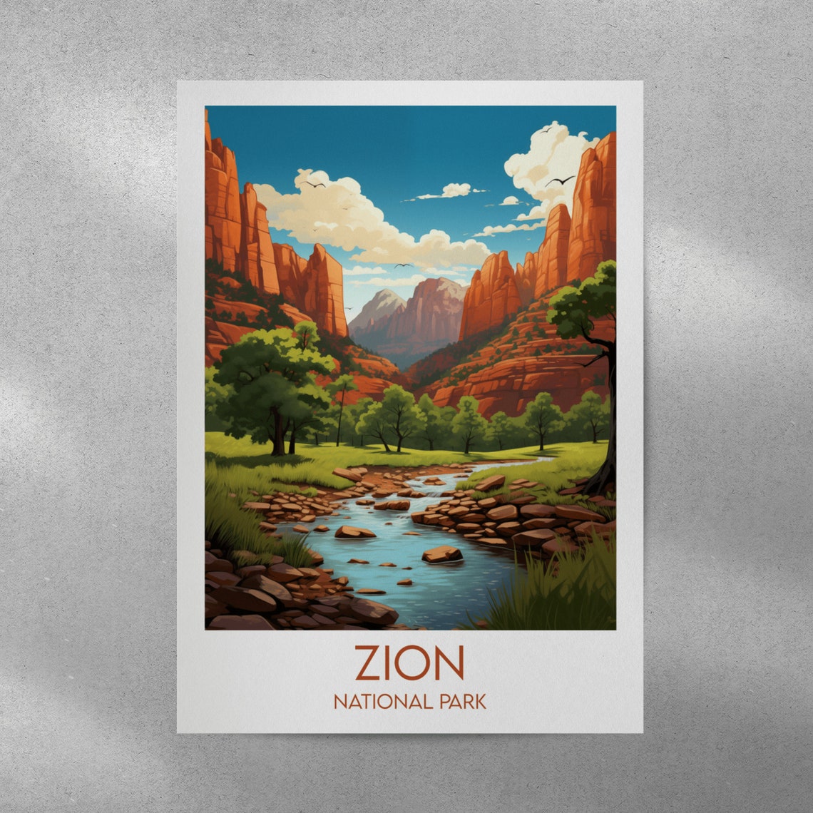 Scenic Zion National Park Utah Red Rock Canyon River Valley Poster - Image 4