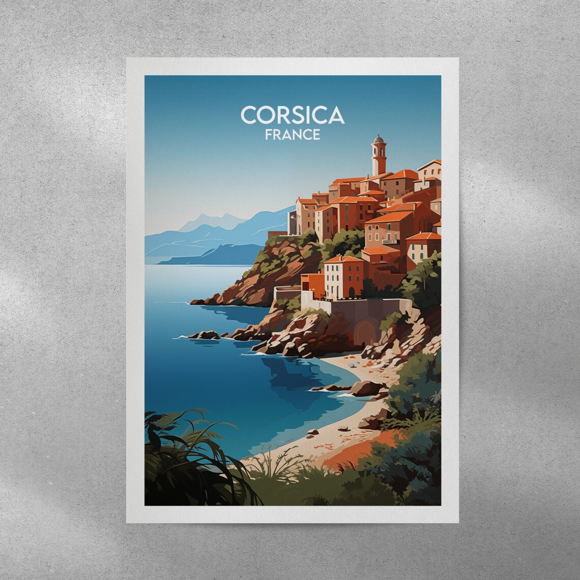 Corsica France Cliffside Village Mediterranean Sea Travel Poster - Image 3