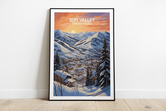 Sun Valley Ski Travel Print United States Poster Custom Personalised Wedding Birthday Gift