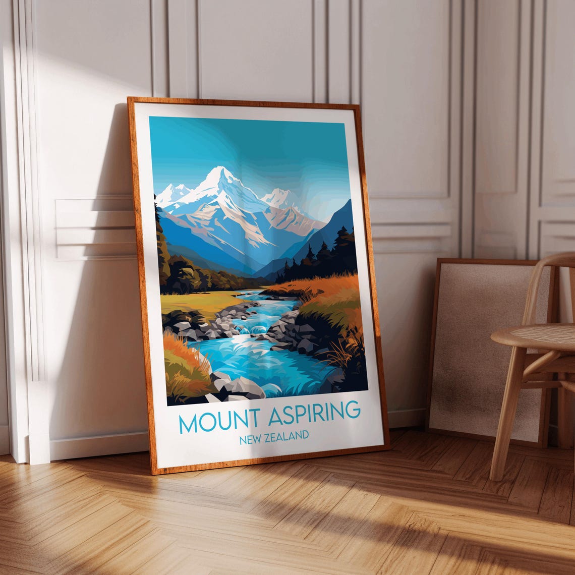 Mount Aspiring New Zealand Snowy Mountain River Valley Poster - Image 3