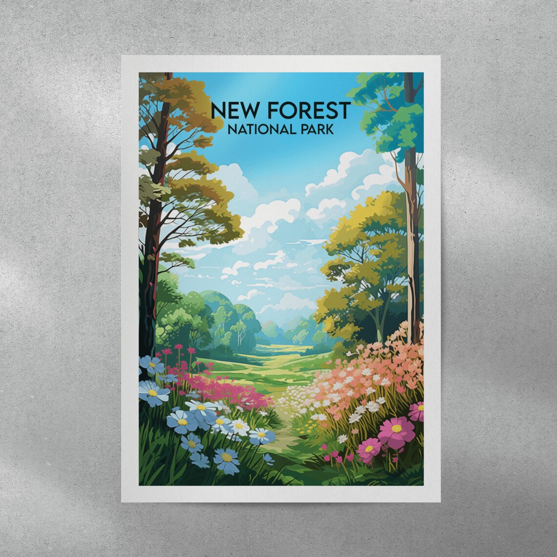 New Forest National Park Woodland Flowers Vintage Travel Poster - Image 2