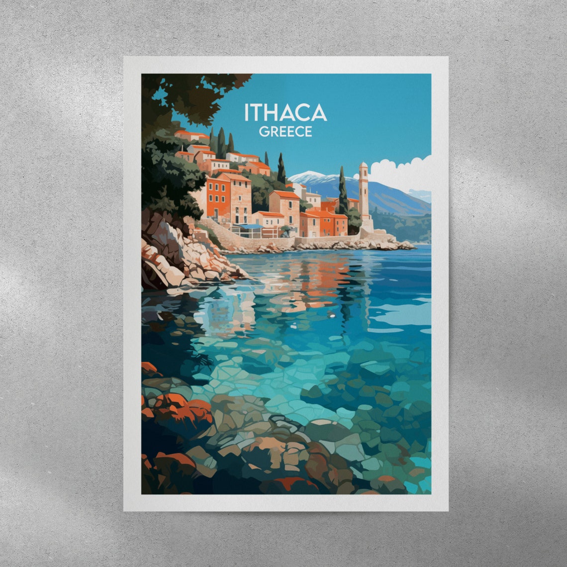 Scenic Ithaca Greece Coastal Town Turquoise Harbor Travel Poster - Image 4