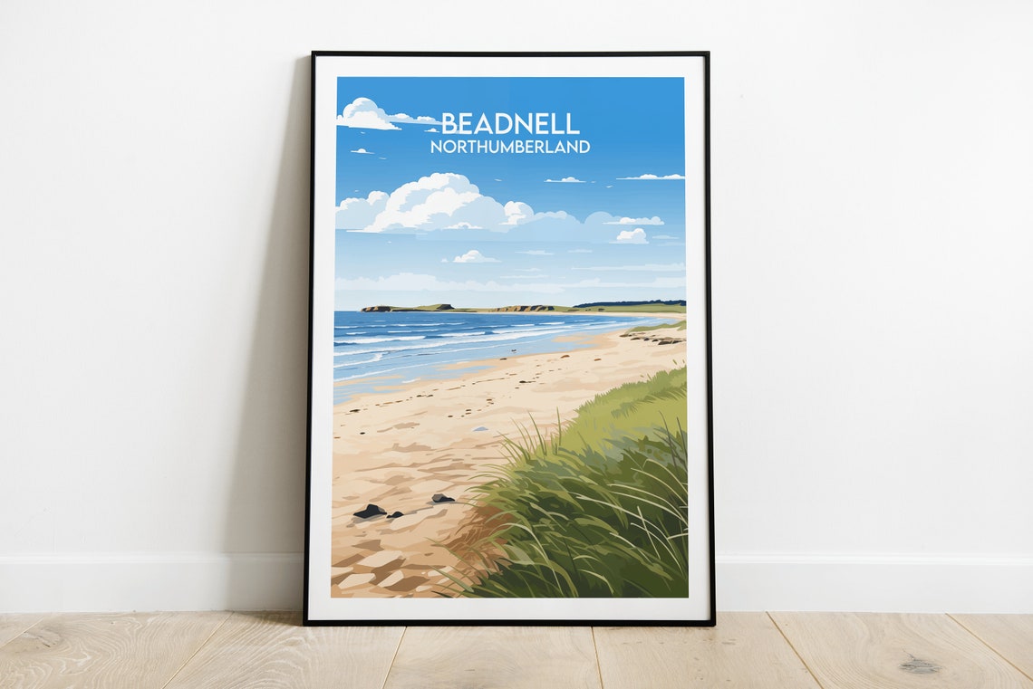 Beadnell Northumberland Golden Beach and Dune Grass Travel Poster