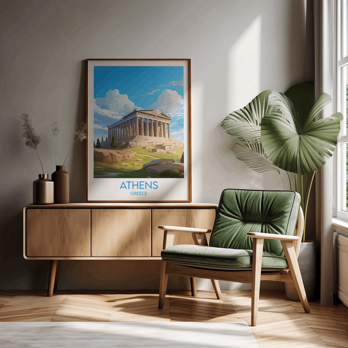 Athens Greece Parthenon Acropolis Blue Sky Vintage Travel Poster - Image 3