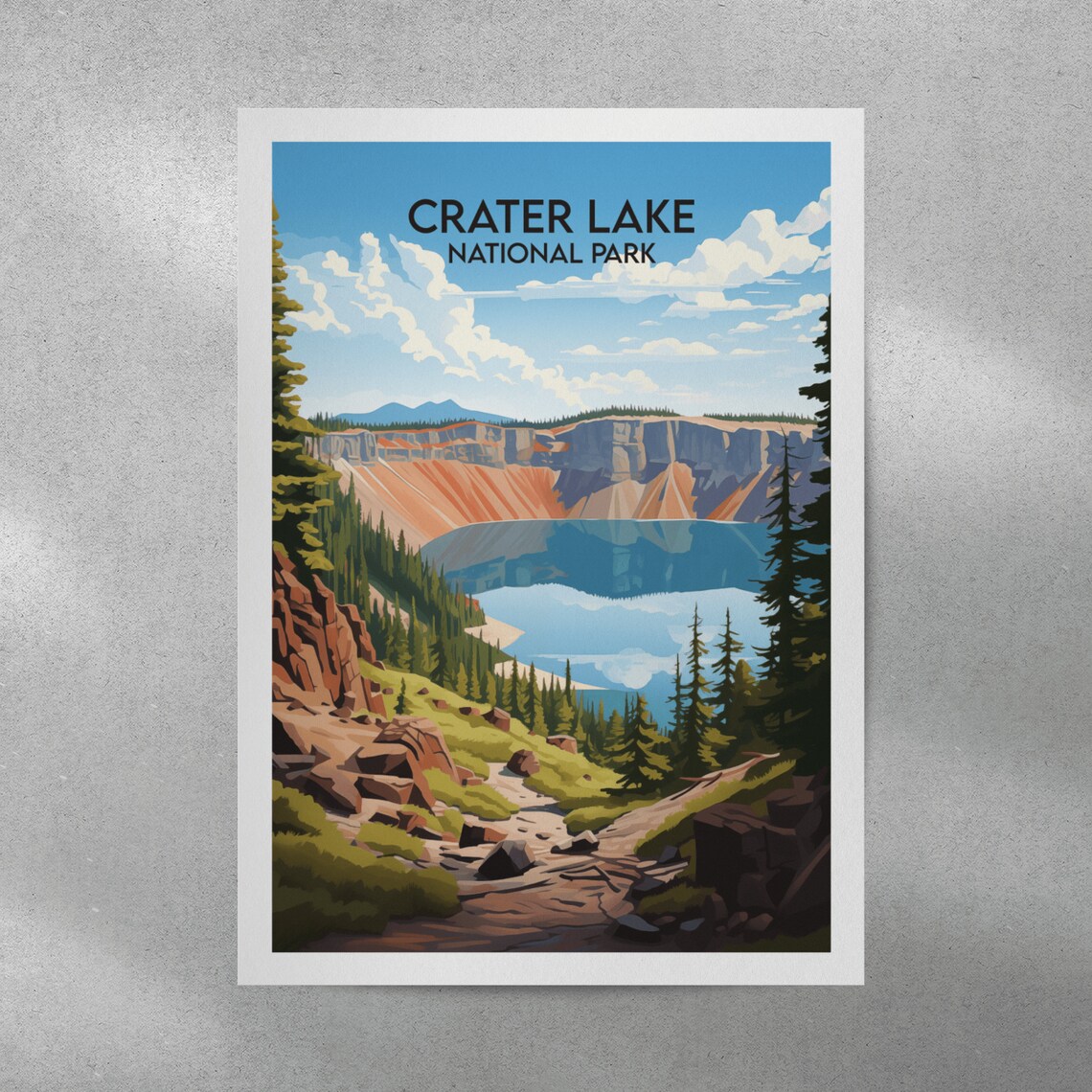 Crater Lake National Park Mirror Lake Pine Forest Travel Poster - Image 3