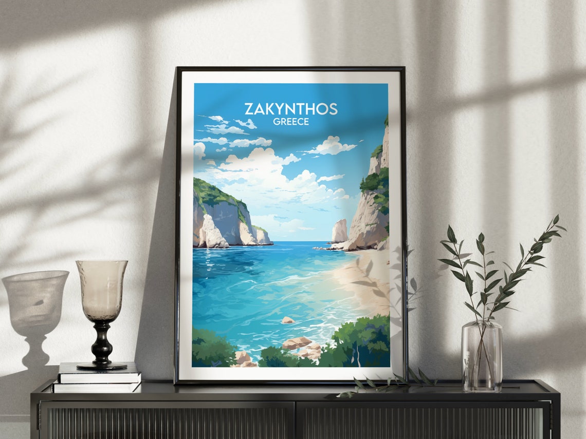 Zakynthos Greece Cove Beach White Cliffs Turquoise Travel Poster - Image 5